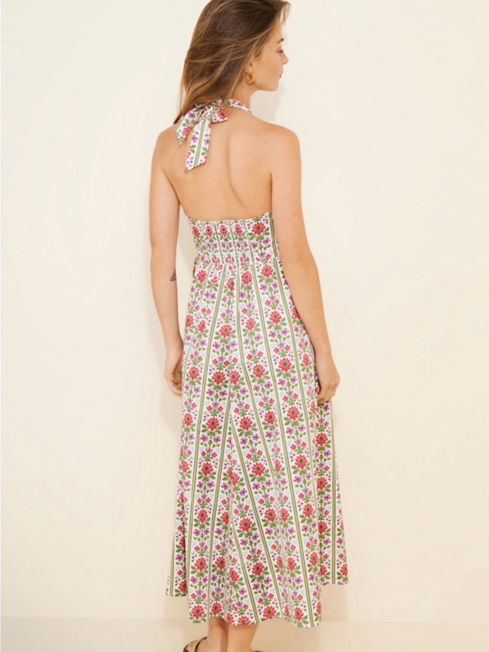 HILL HOUSE The Fleur Midi Dress Green Floral Block Stripe Size Small - Picture 2 of 6